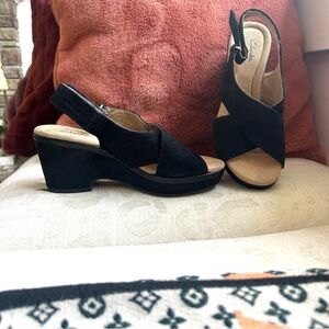 Clarks Maritsa Lara Black Suede Leather Platform Sandal 7.5